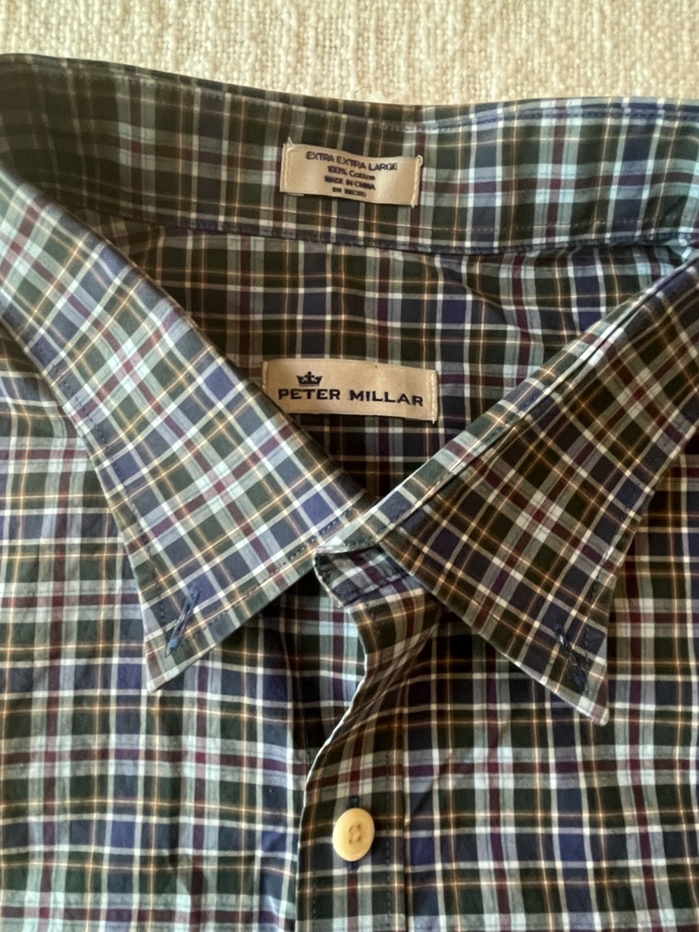 Peter Millar Shirt Mens XXL Long Sleeve Plaid Button Front Green Blue Crown